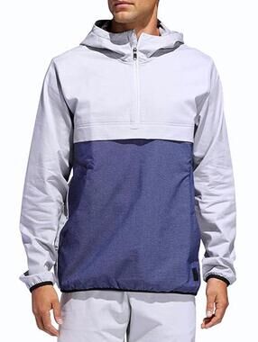 ADIDAS® Mens M Adicross Gray/Blue Anorak Golf/Casual Jacket Water-Resistant Hood